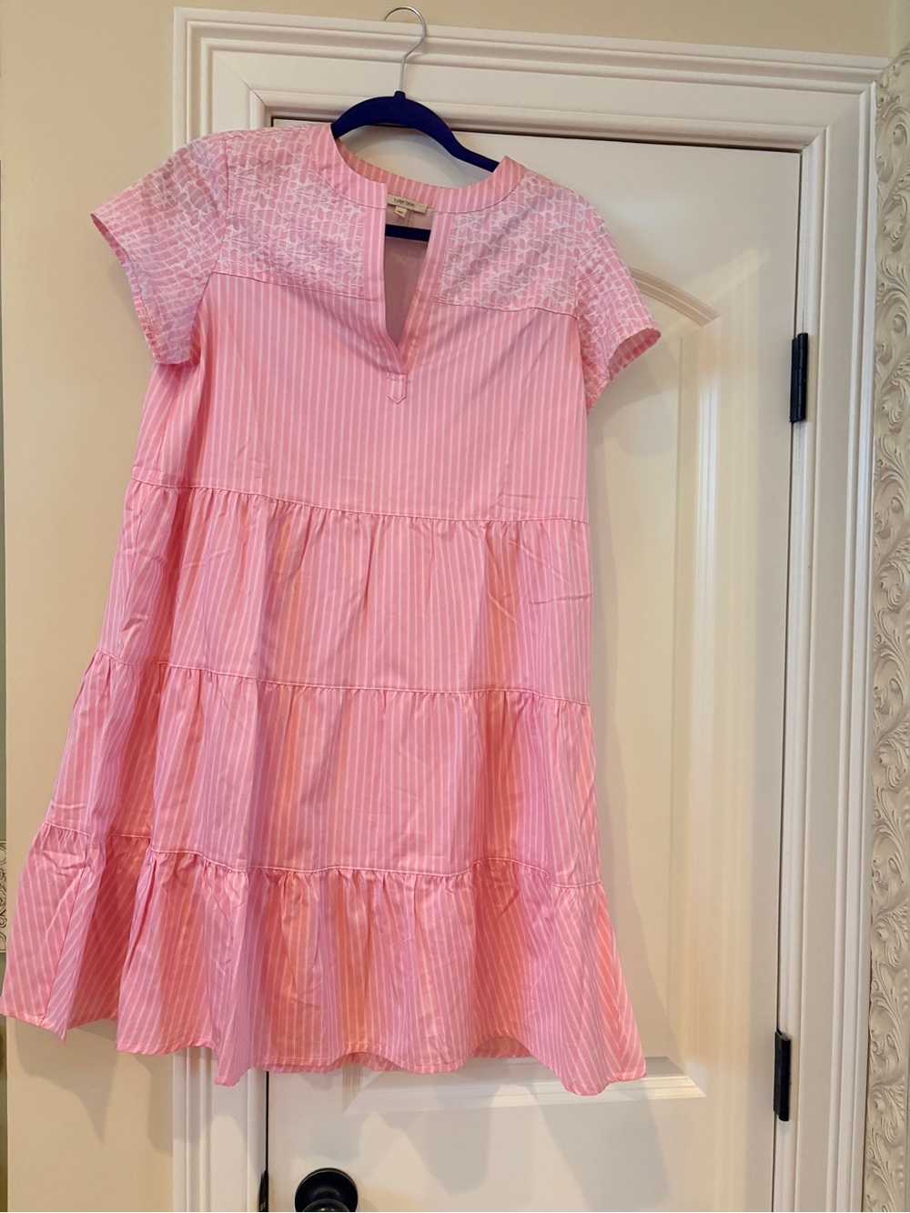 Tyler Boe - Pink Striped Tiered Short Sleeve Dress